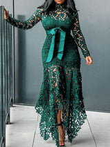 Lace mock neck maxi dress - View 12 | Lwiis