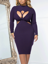 Ribbed knit mock neck midi dress with twist front bodice and cut-out details - View 11 | Lwiis