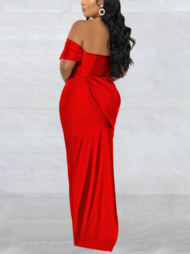 Off-shoulder maxi dress with high slit - View 10 | Lwiis