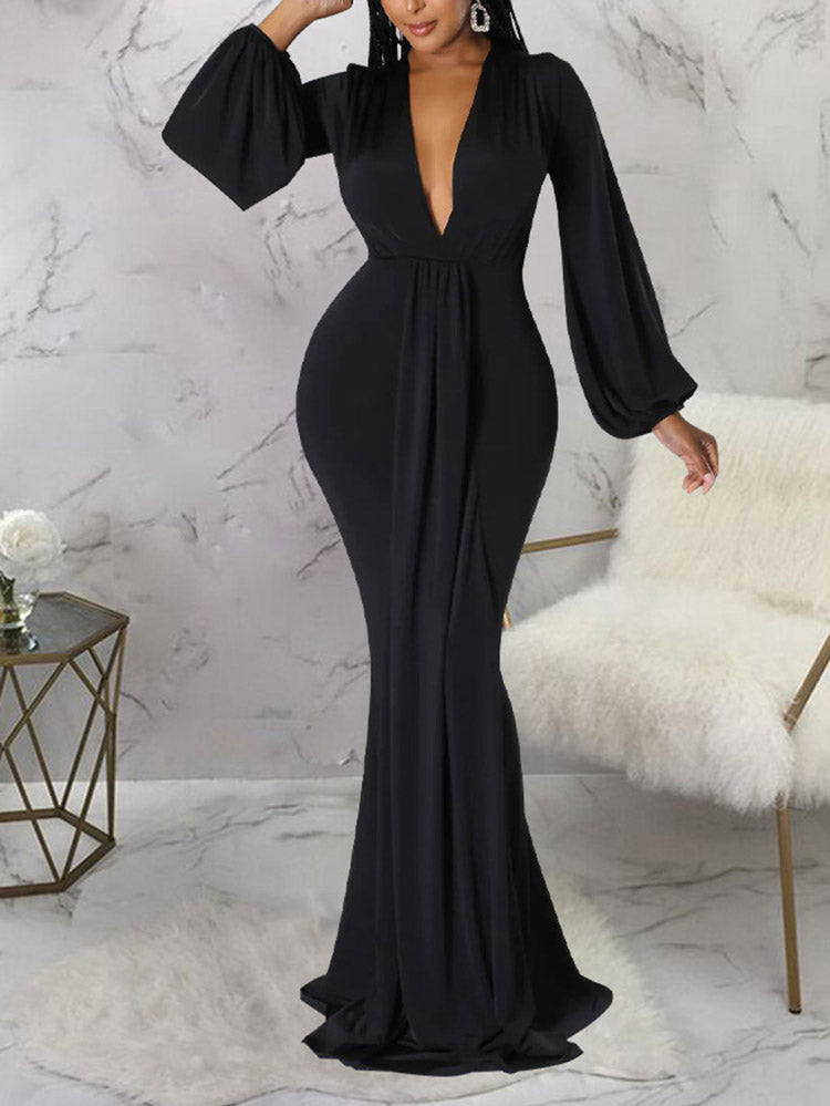 Elegant formal evening maxi dress in flowy jersey knit - View 7 | Lwiis