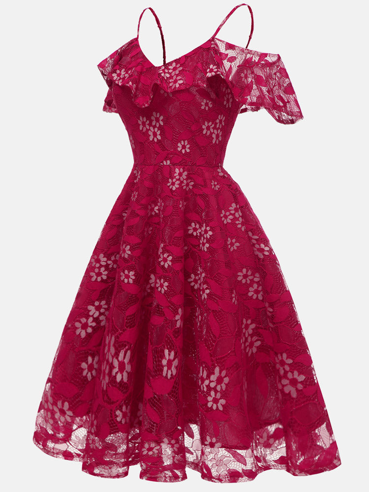 Floral Lace A-Line Midi Dress - View 7 | Lwiis