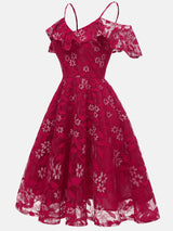 Floral Lace A-Line Midi Dress - View 7 | Lwiis