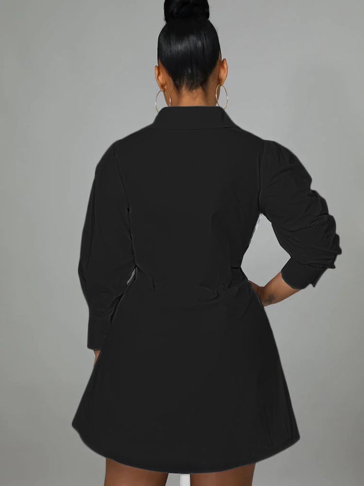 Patchwork Lace Up Shirt Dress - View 12 | Lwiis