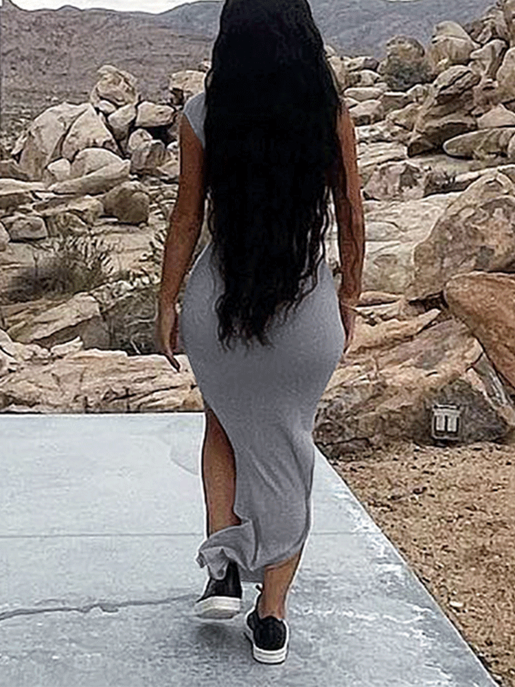 One shoulder maxi dress with high slit - View 6 | Lwiis