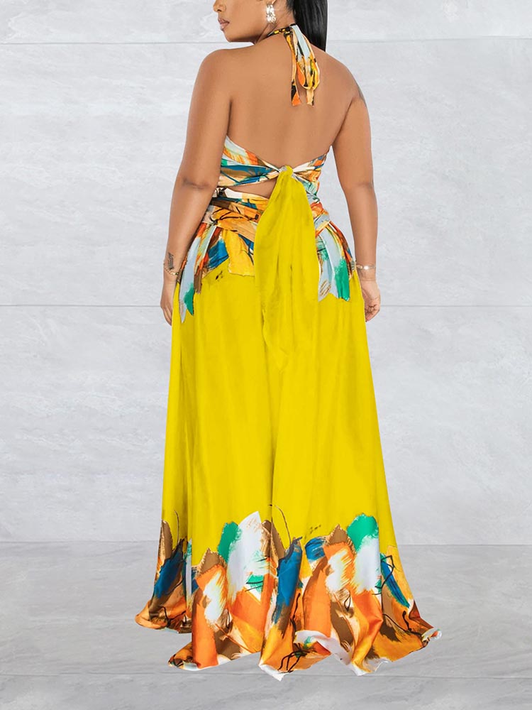 Abstract Print Halter Maxi Dress - View 10 | Lwiis