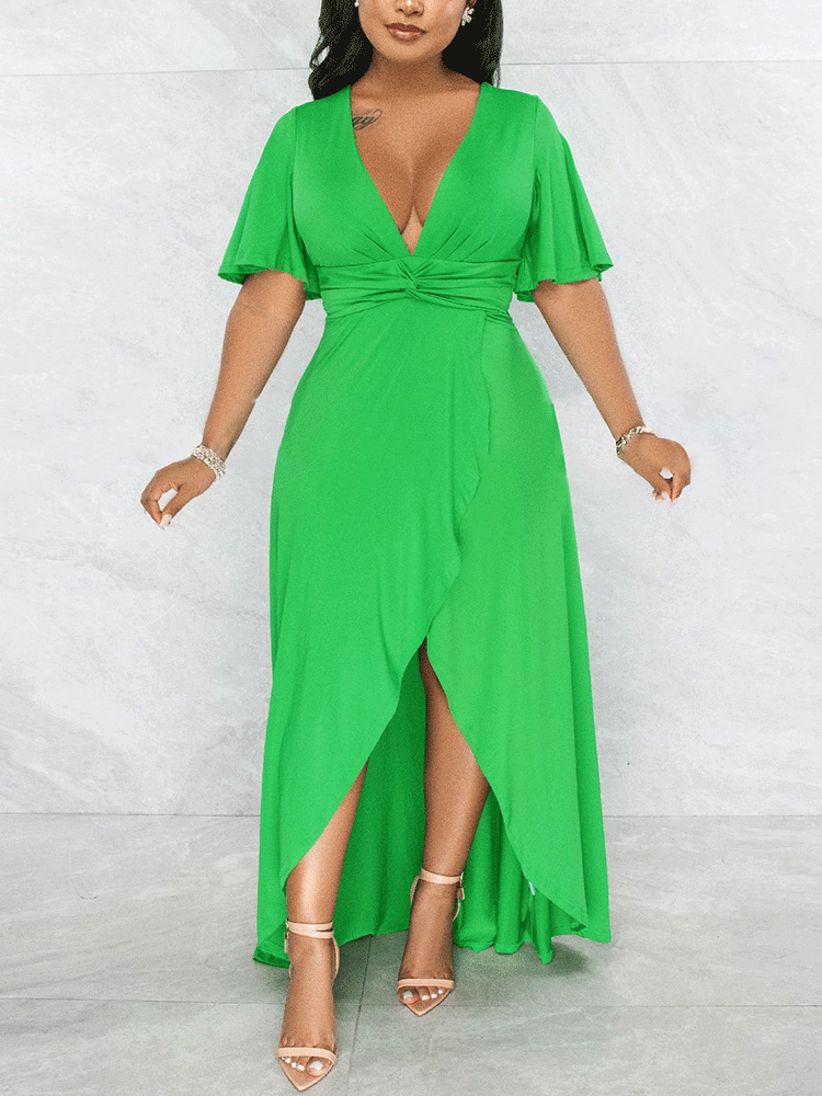 V-neck Ruffle Maxi Dress - View 7 | Lwiis