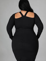 Ribbed Cut-Out Halter Midi Dress - View 8 | Lwiis