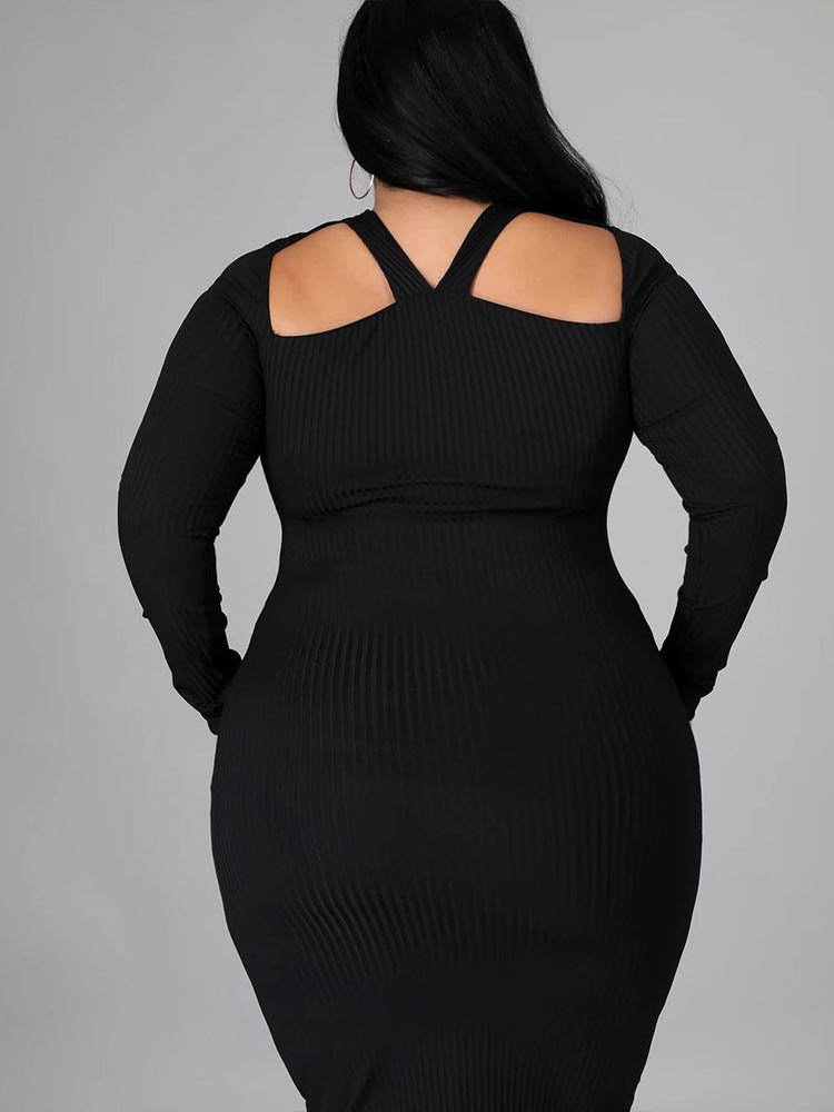 Ribbed Cut-Out Halter Midi Dress - View 8 | Lwiis
