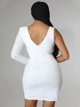 One Sleeve Rhinestone Mini Dress - View 8 | Lwiis