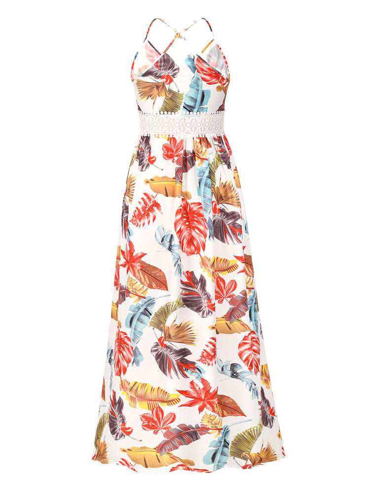 Boho maxi dress with tropical print and V-neckline - View 8 | Lwiis