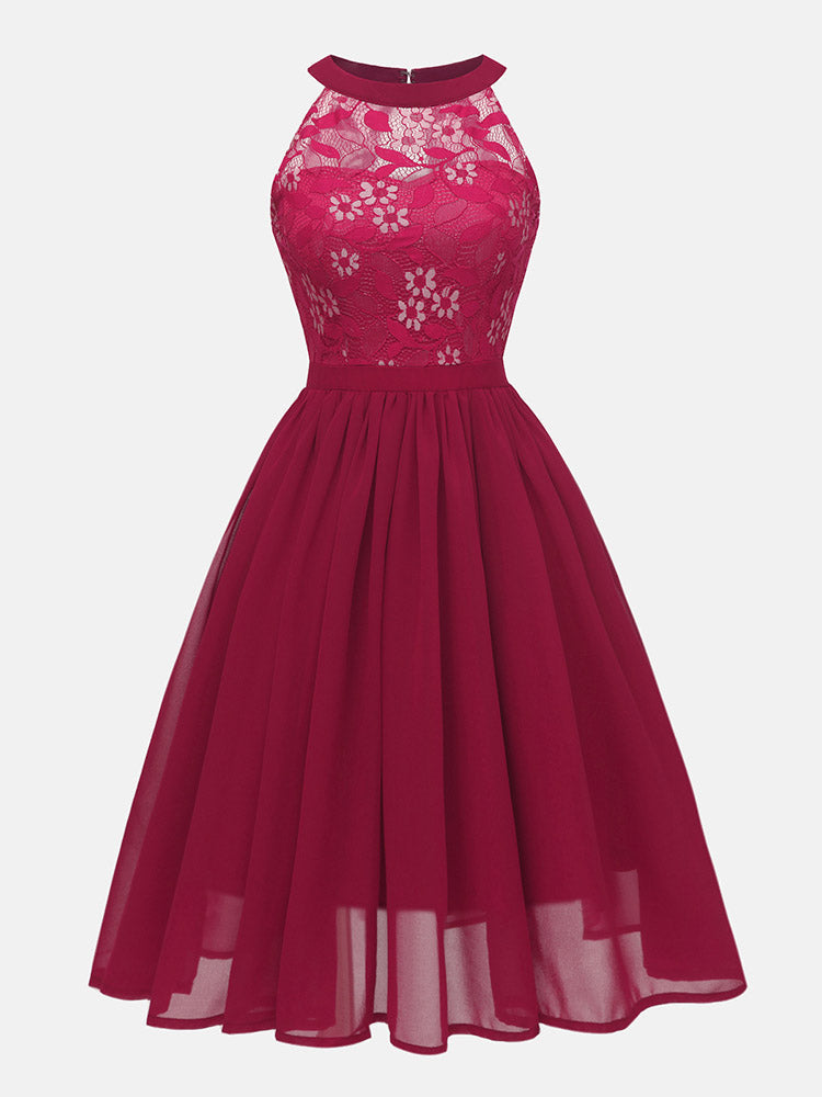 Lace Bodice Chiffon Sleeveless Midi Dress - View 11 | Lwiis