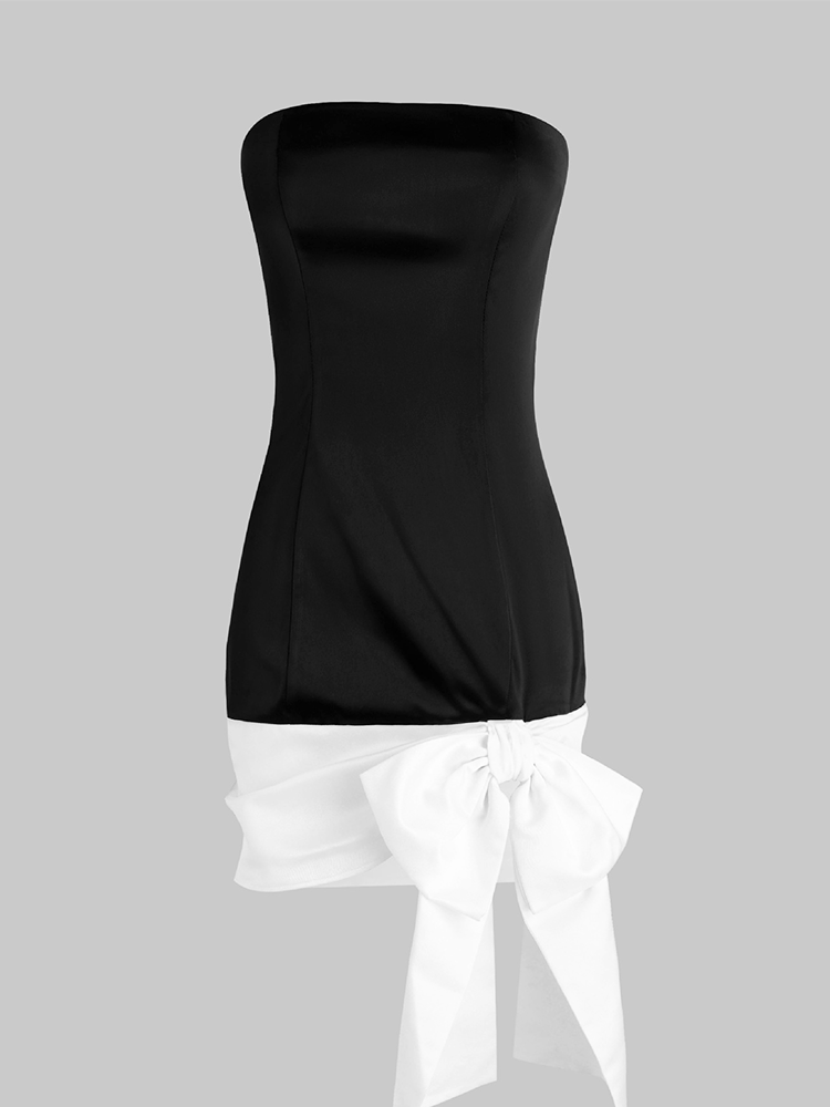 Satin Bow Mini Dress - View 7 | Lwiis