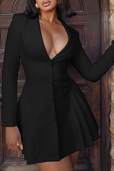 Button front mini dress with pleated skirt - View 7 | Lwiis
