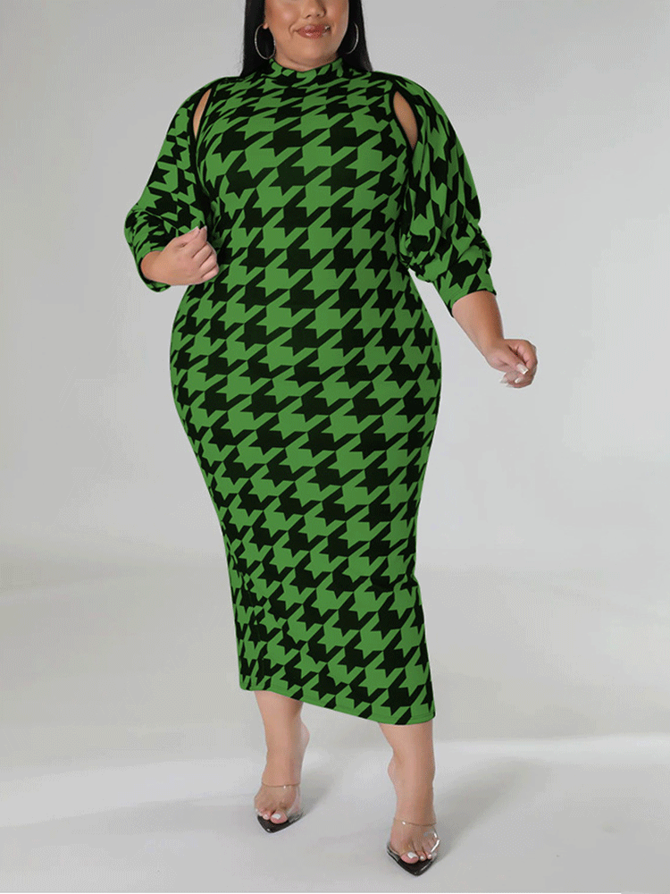 Houndstooth maxi dress with matching cape jacket - View 10 | Lwiis