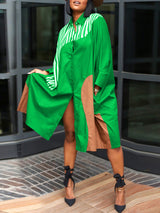 Colorblock Turndown Collar Shirt Dress - View 13 | Lwiis