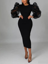 Elegant puff sleeve maxi dress - View 12 | Lwiis
