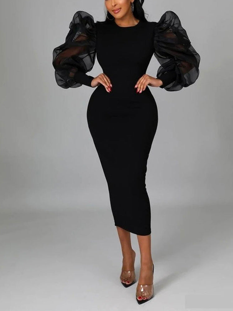 Elegant puff sleeve maxi dress - View 12 | Lwiis