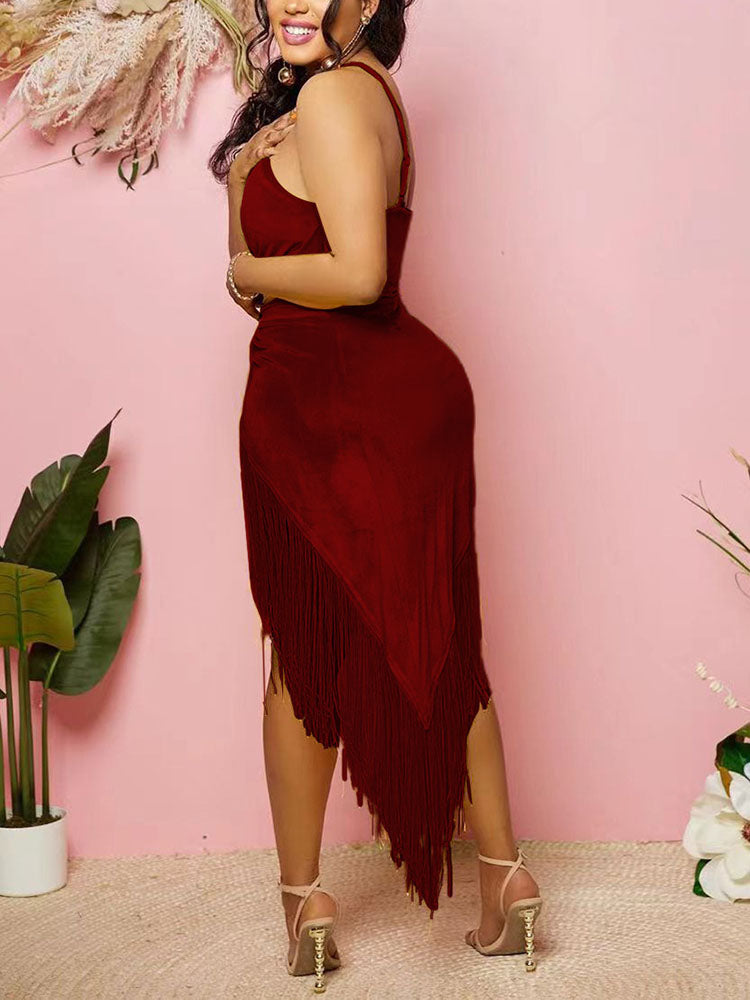 Halter Neck Tassel Trim Mini Dress - View 8 | Lwiis