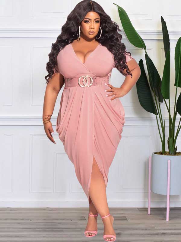 Ruched V-Neck Midi Dress - View 9 | Lwiis