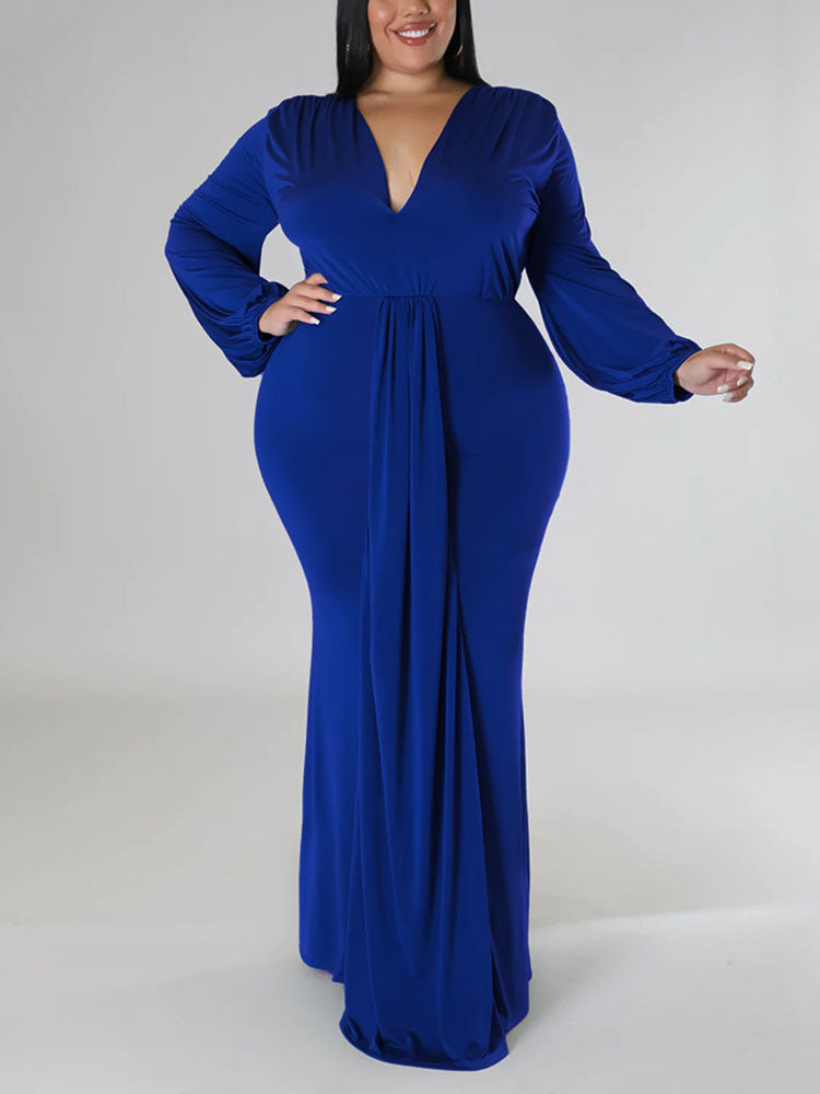Mermaid maxi dress with V-neck and puff sleeves - View 17 | Lwiis