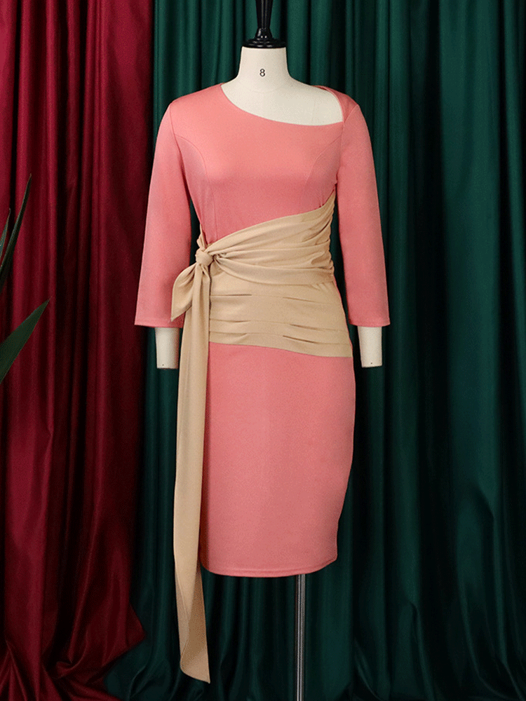 Patchwork Long Sleeve Midi Dress - View 11 | Lwiis