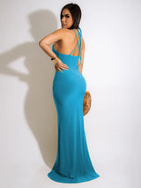 Mermaid halter neck maxi dress - View 20 | Lwiis