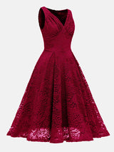 Sleeveless V-neck Lace Midi Dress - View 12 | Lwiis