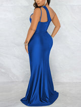 Elegant one shoulder maxi dress with a high slit - View 8 | Lwiis