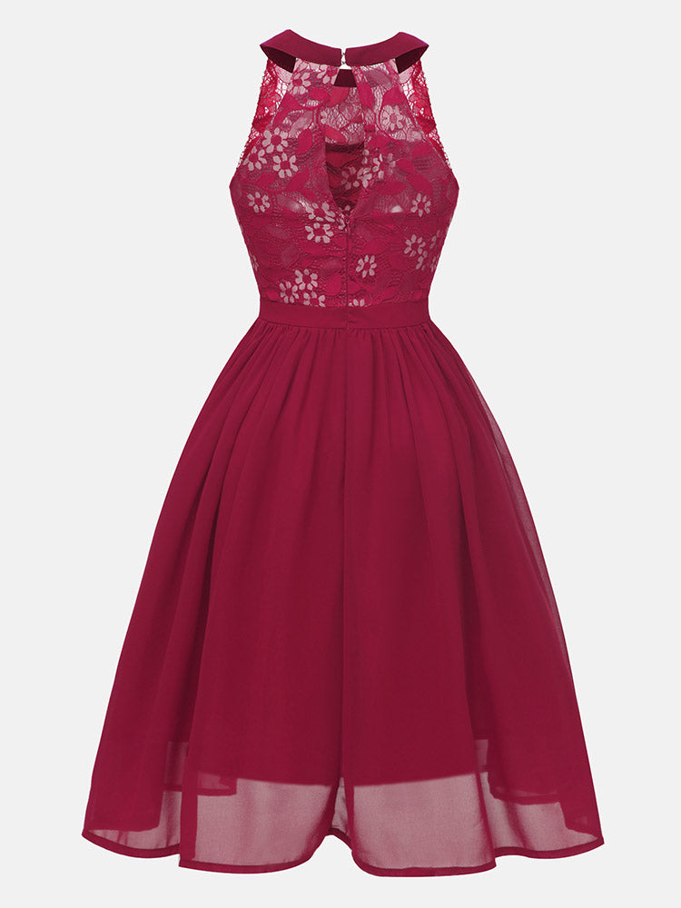 Lace Bodice Chiffon Sleeveless Midi Dress - View 12 | Lwiis