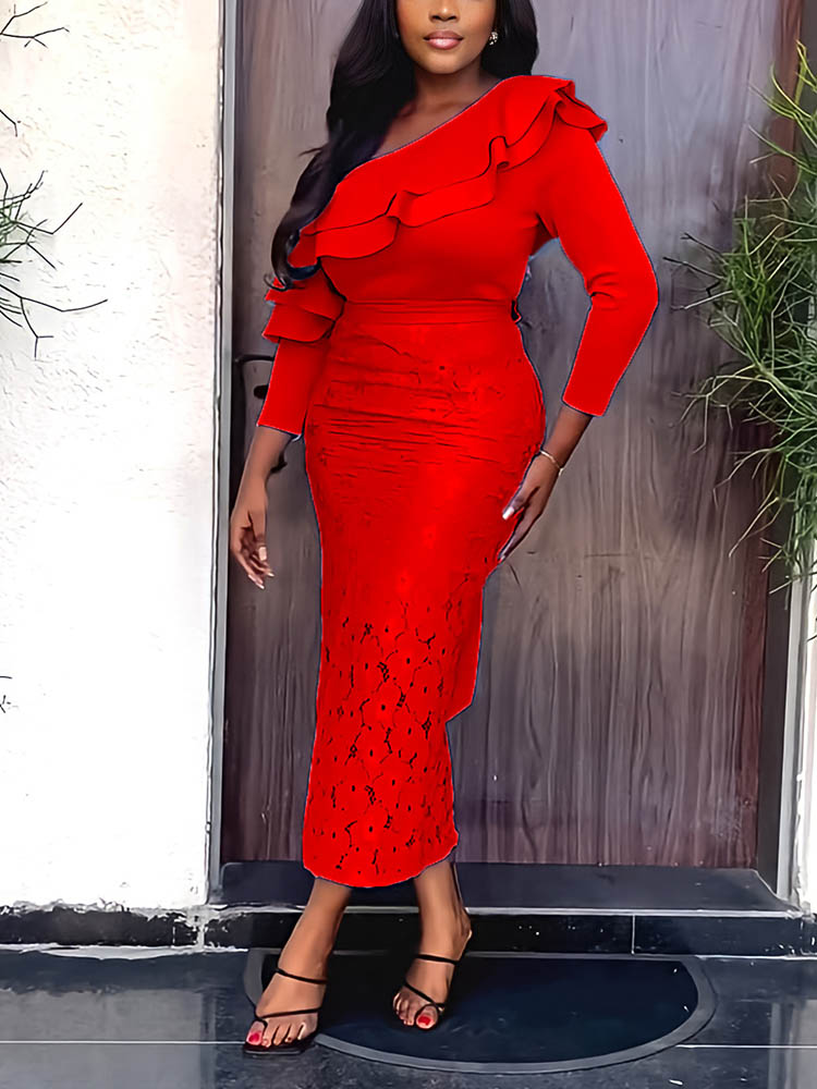 Elegant one shoulder lace dress - View 10 | Lwiis