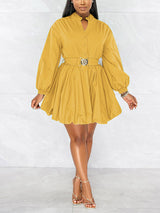 Puffy sleeve belted dress - View 17 | Lwiis