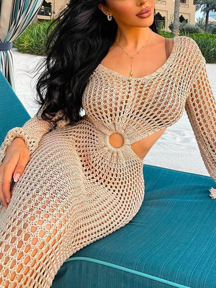 Crochet maxi dress with V-neckline and tassel accents - View 15 | Lwiis