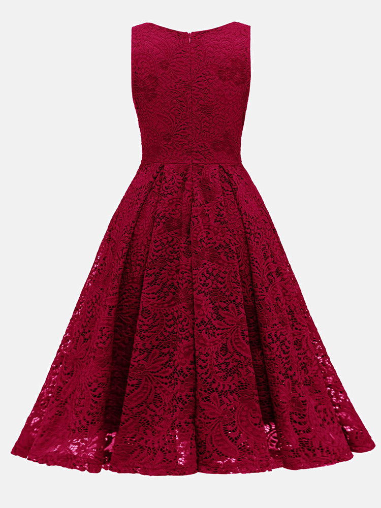 Sleeveless V-neck Lace Midi Dress - View 13 | Lwiis