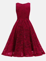 Sleeveless V-neck Lace Midi Dress - View 13 | Lwiis