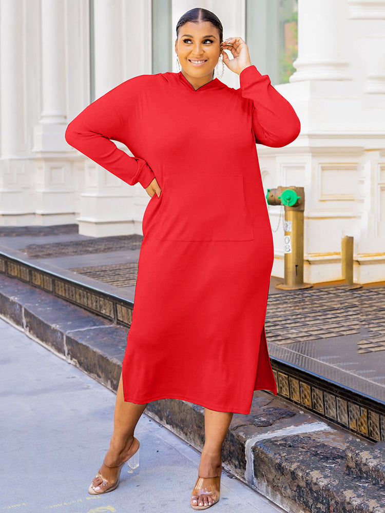 Solid color long sleeve hoodie dress - View 7 | Lwiis
