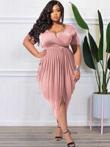 Ruched V-Neck Midi Dress - View 10 | Lwiis