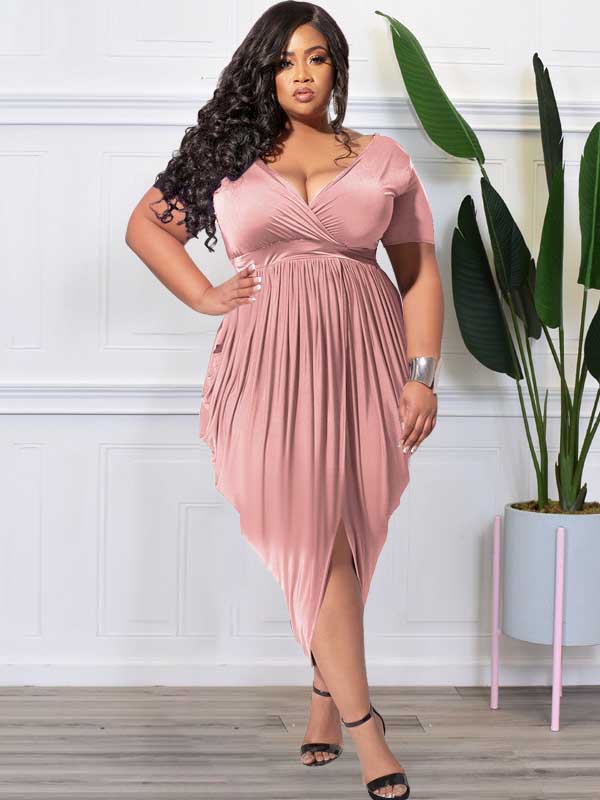 Ruched V-Neck Midi Dress - View 10 | Lwiis