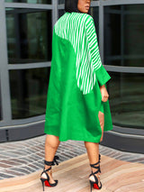 Colorblock Turndown Collar Shirt Dress - View 15 | Lwiis