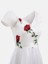 Embroidered Rose Mesh Party Dress - View 8 | Lwiis