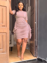 Solid Color Ruffle Mini Dress - View 6 | Lwiis