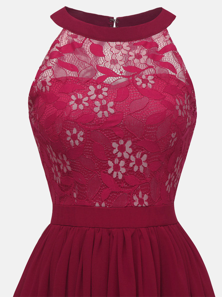 Lace Bodice Chiffon Sleeveless Midi Dress - View 14 | Lwiis