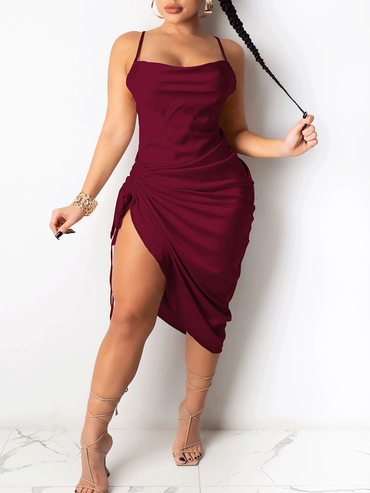 Satin midi dress with cowl neckline - View 11 | Lwiis