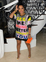 Sequin graphic print t-shirt dress - View 9 | Lwiis