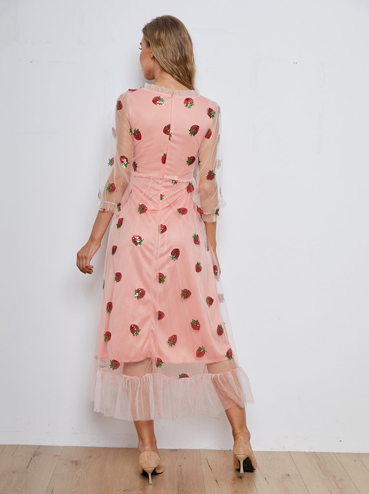 Strawberry Sequin Maxi Dress - View 15 | Lwiis