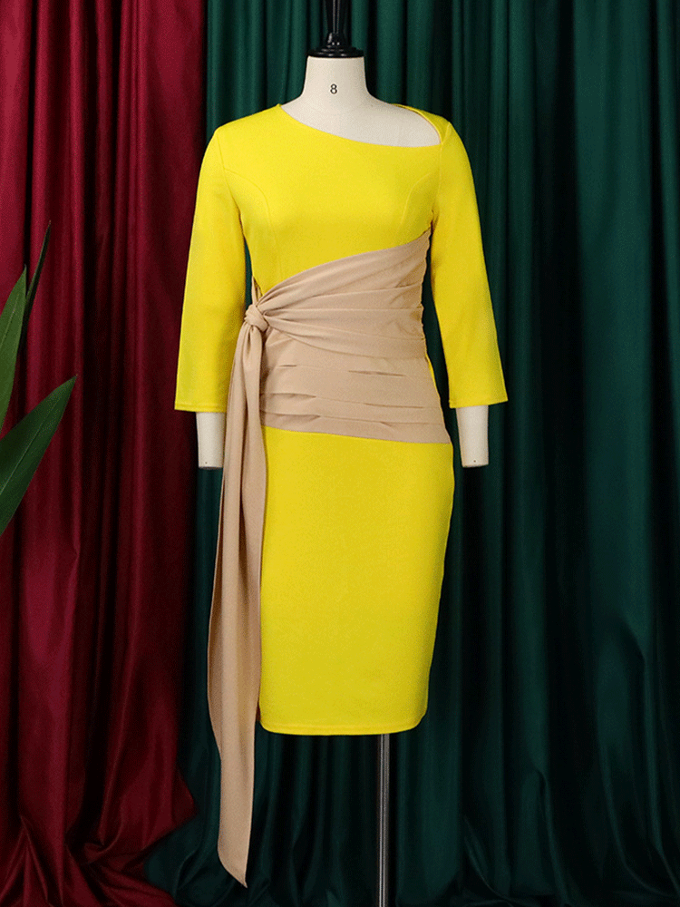 Patchwork Long Sleeve Midi Dress - View 8 | Lwiis