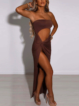 Dark Gray High Split Maxi Dress - View 12 | Lwiis