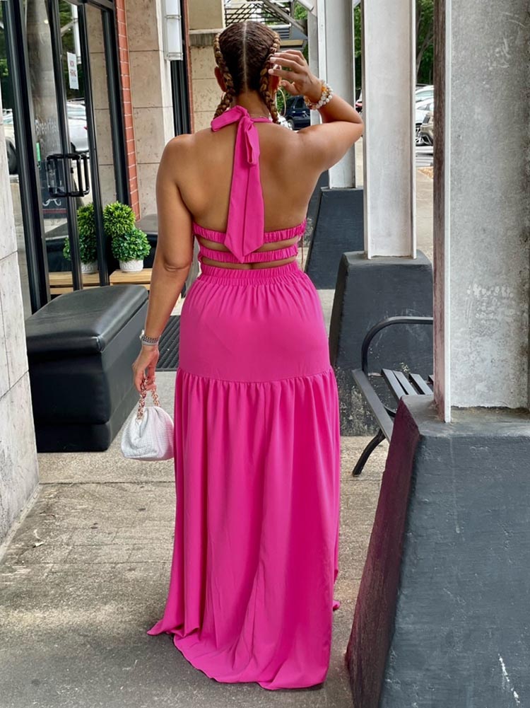 Halter Neck Maxi Dress - View 12 | Lwiis