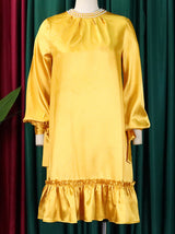 Pearl Embellished Mock Neck Ruffle Dress - View 15 | Lwiis