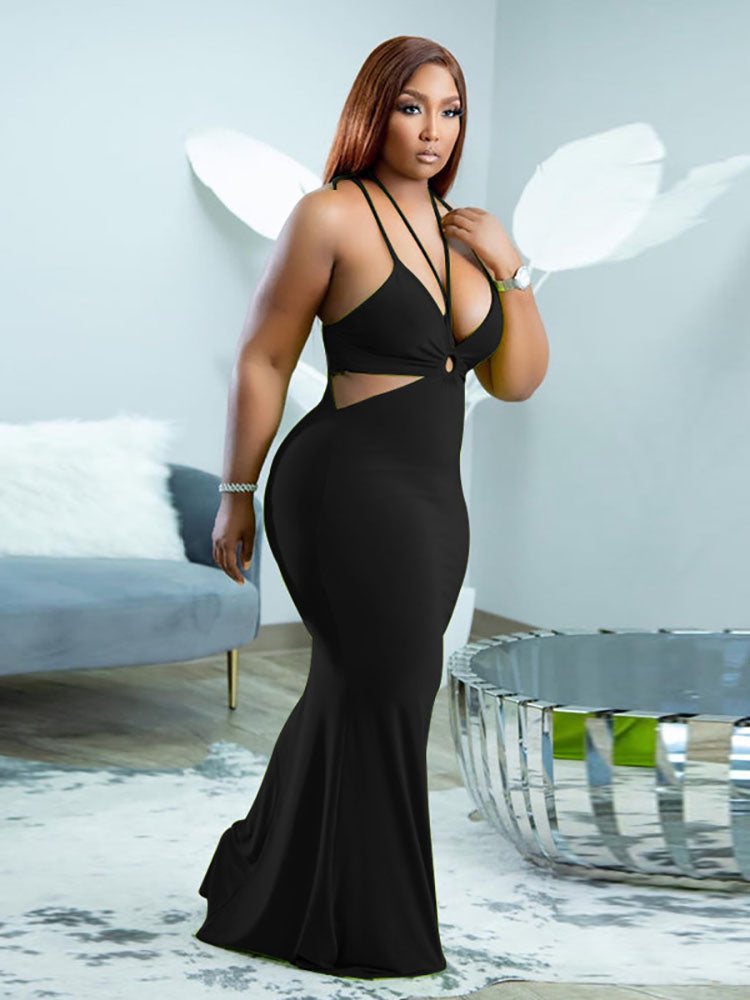 Mermaid halter neck maxi dress - View 6 | Lwiis