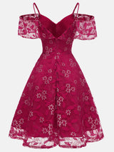 Floral Lace A-Line Midi Dress - View 8 | Lwiis